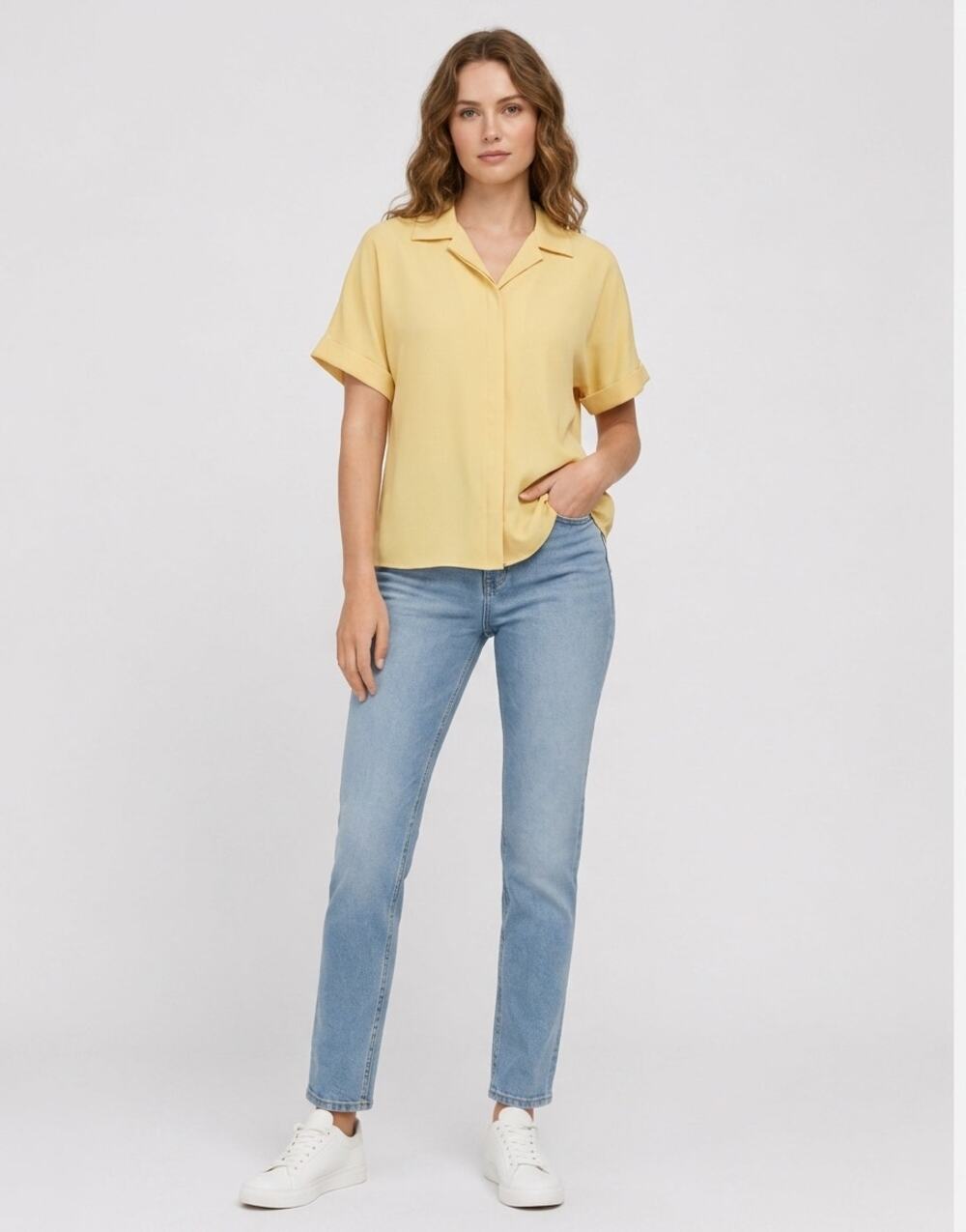 Vintage Laura Scott Yellow Button Button-Up Blouse Women Size 16P